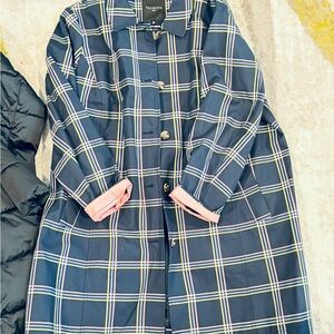 Talbots Navy Plaid Coat with Pink Accents